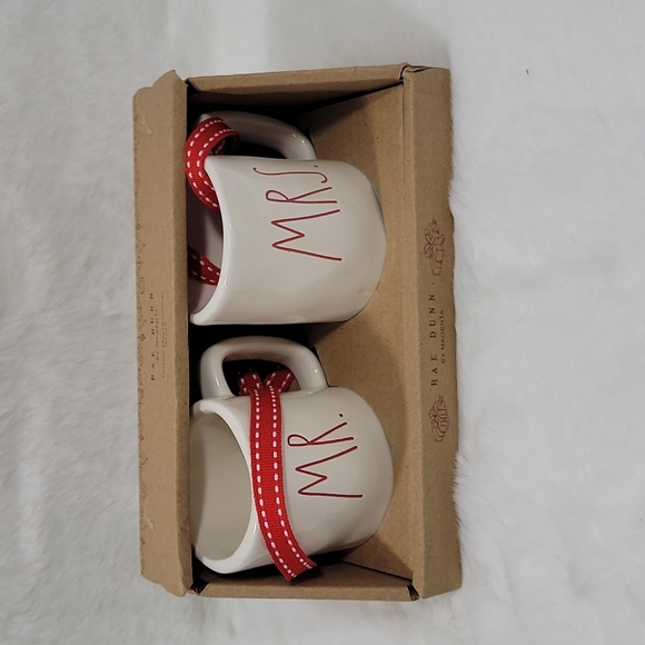 Rae Dunn Mr. & Mrs. Ceramic Mug Ornaments Set of 2 - Picture 1 of 5